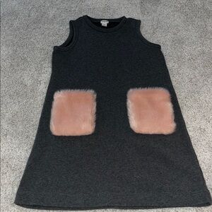 Crewcuts grey sweater dress with pink pockets